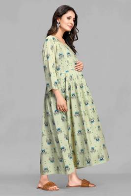 Sea-green printed viscose rayon long-dresses 4