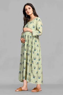 Sea-green printed viscose rayon long-dresses 5