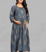 Grey printed viscose rayon long-dresses