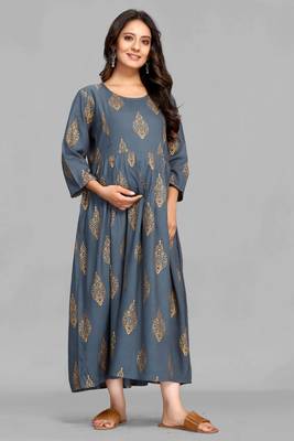 Grey printed viscose rayon long-dresses 2