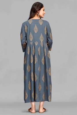 Grey printed viscose rayon long-dresses 3