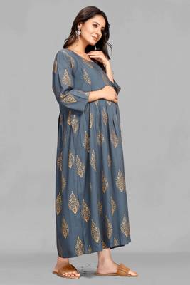 Grey printed viscose rayon long-dresses 4