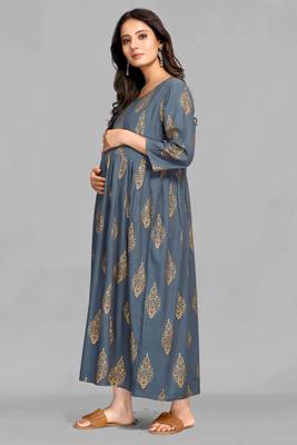 Grey printed viscose rayon long-dresses 5
