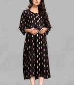 Black printed viscose rayon long-dresses