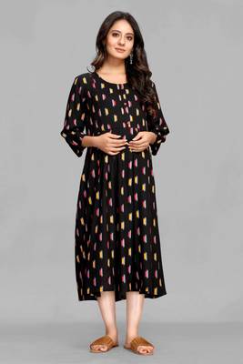 Black printed viscose rayon long-dresses 2