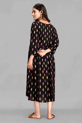 Black printed viscose rayon long-dresses 3