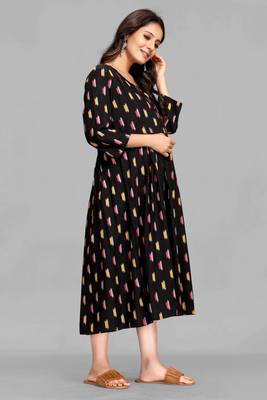 Black printed viscose rayon long-dresses 4