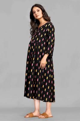 Black printed viscose rayon long-dresses 5