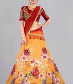 Orange Printed Embroidery Lehenga Choli