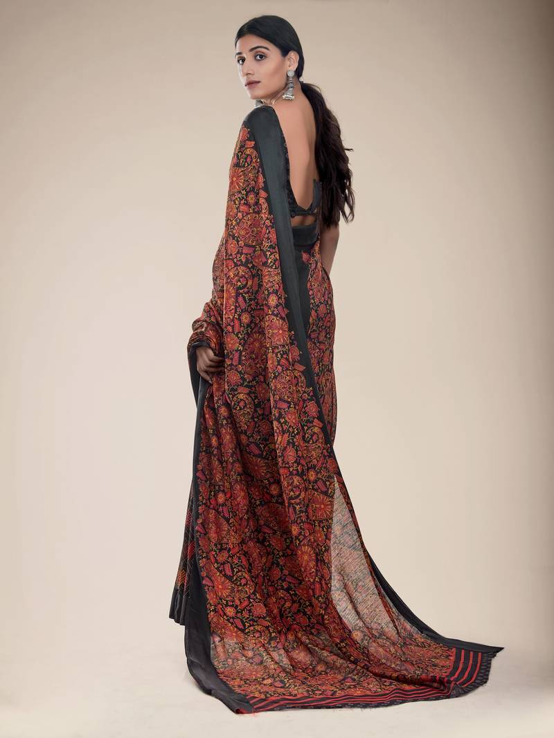 Black Printed Cotton Saree main image 1