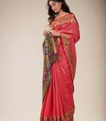 Peach woven silk saree with blouse