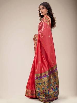 Peach woven silk saree with blouse 2