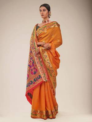 Yellow woven silk saree with blouse 1