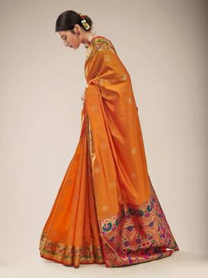 Yellow woven silk saree with blouse 2