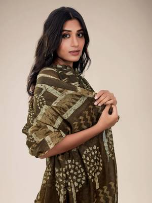 Brown printed cotton saree with blouse 4