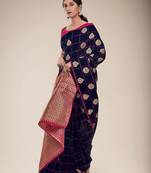Black woven silk blend saree with blouse