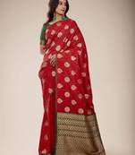 Red woven silk saree with blouse