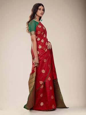 Red woven silk saree with blouse 2