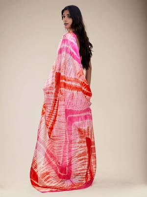 Pink printed silk blend saree with blouse 3