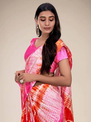 Pink printed silk blend saree with blouse 4
