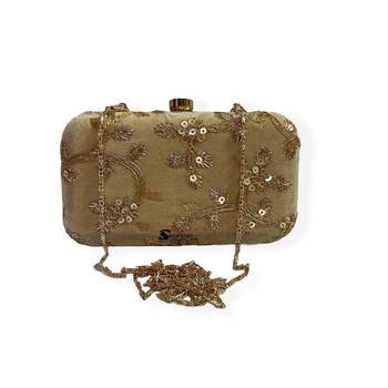 Shoptory India Embroidered Casual Ethnic Sling Bag For Women's Clutch Handpurse Gold 1