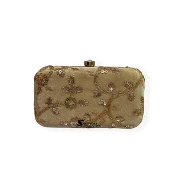 Shoptory India Embroidered Casual Ethnic Sling Bag For Women's Clutch Handpurse Gold 3