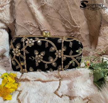 Shoptory India Embroidered Casual Ethnic Sling Bag For Women's Clutch Handpurse Black 2