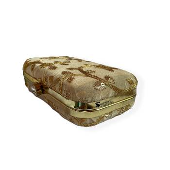 Shoptory India Embroidered Casual Ethnic Sling Bag For Women's Clutch Handpurse Gold 5