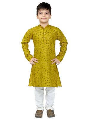 Green printed cotton boys-kurta-pyjama 1