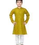Green printed cotton boys-kurta-pyjama
