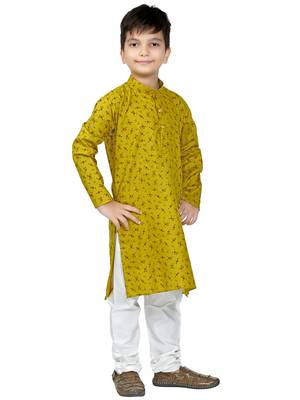 Green printed cotton boys-kurta-pyjama 3