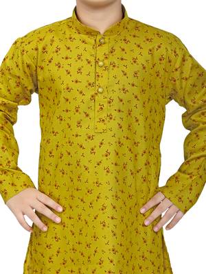 Green printed cotton boys-kurta-pyjama 4