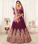 Amazing Purple Velvet Zari Embroidered Heavy Bridal Lehenga Choli with Dupatta