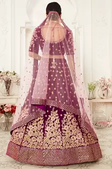 purple velvet zari embroidered heavy bridal lehenga set choli with dupatta with dupatta