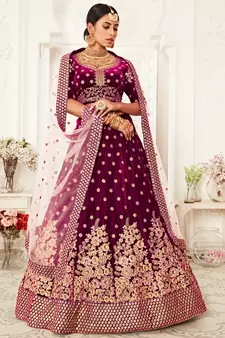 purple velvet zari embroidered heavy bridal lehenga set choli with dupatta with dupatta