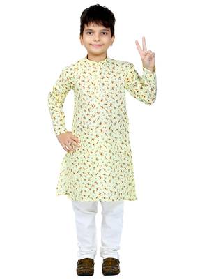 Beige printed cotton boys-kurta-pyjama 1