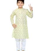 Beige printed cotton boys-kurta-pyjama