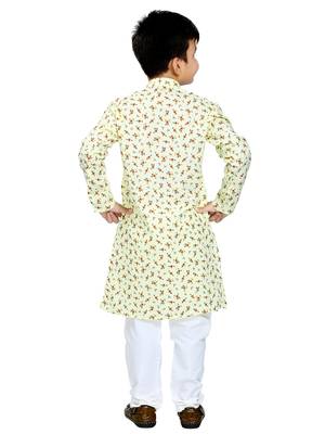 Beige printed cotton boys-kurta-pyjama 2