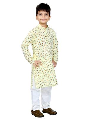 Beige printed cotton boys-kurta-pyjama 3