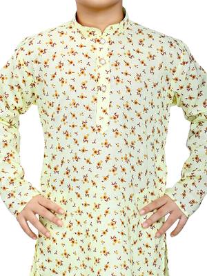 Beige printed cotton boys-kurta-pyjama 4
