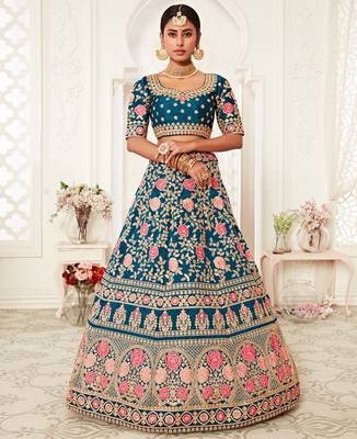 exotic blue zari embroidered art silk lehenga set choli with dupatta 2