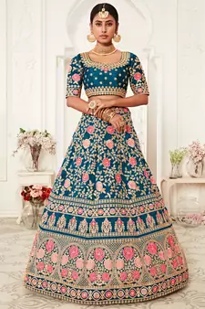 exotic blue zari embroidered art silk lehenga set choli with dupatta