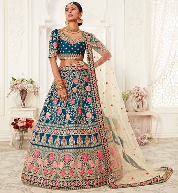 exotic blue zari embroidered art silk lehenga set choli with dupatta 3