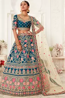 exotic blue zari embroidered art silk lehenga set choli with dupatta
