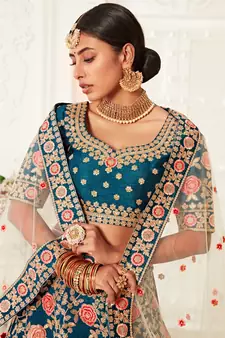 exotic blue zari embroidered art silk lehenga set choli with dupatta