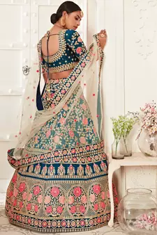 exotic blue zari embroidered art silk lehenga set choli with dupatta