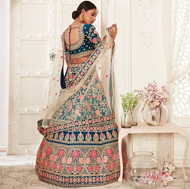 Exotic Blue Zari Embroidered Art Silk Designer Lehenga Choli For Wedding