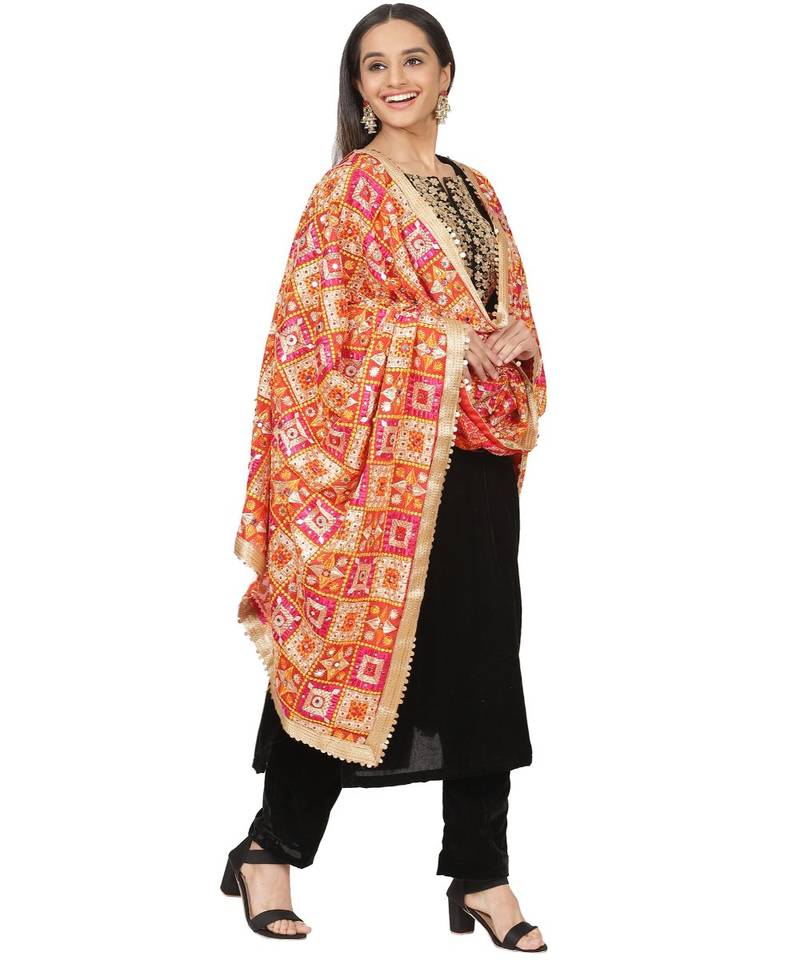 Black Velvet Zari Straight Kurti with Straight Pants and Phulkari Dupatta