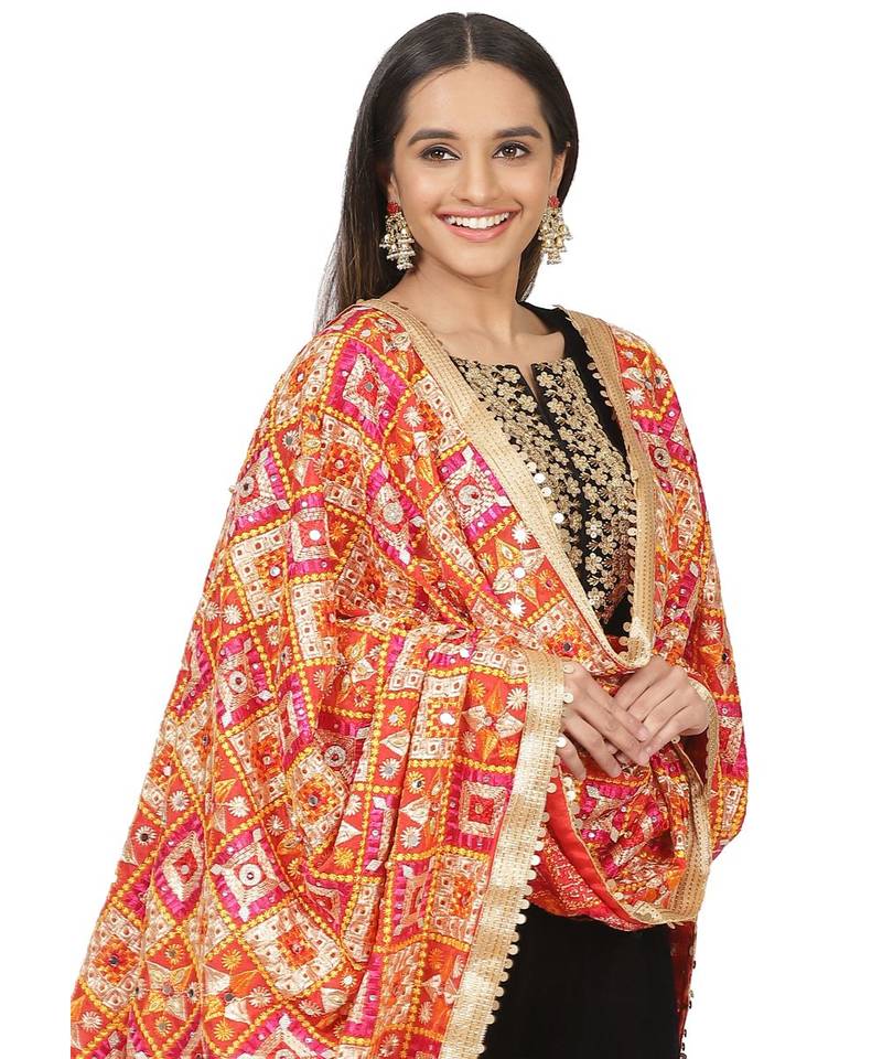 Black Velvet Zari Straight Kurti with Straight Pants and Phulkari Dupatta