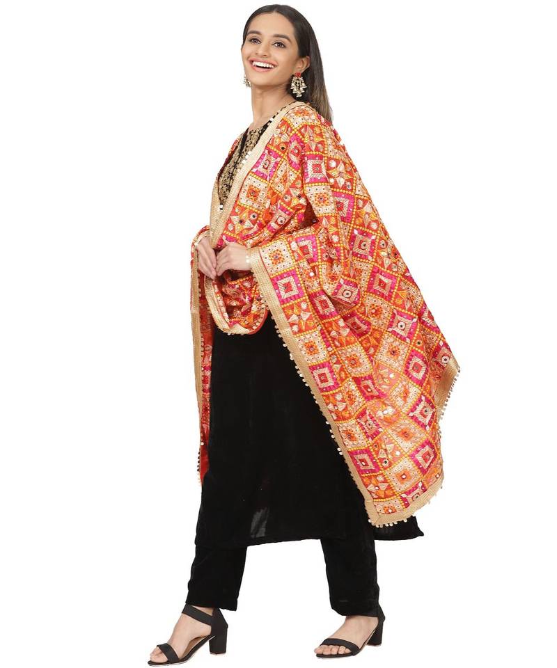 Black Velvet Zari Straight Kurti with Straight Pants and Phulkari Dupatta